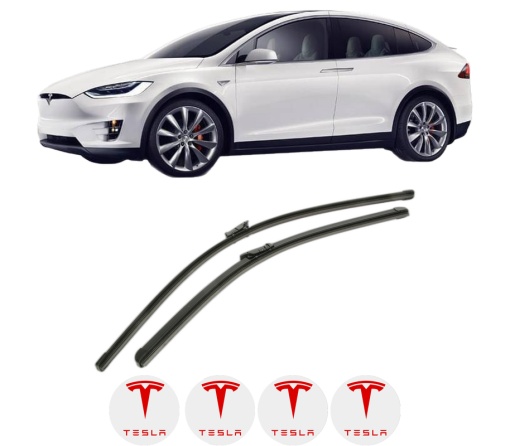 Set stergatoare TESLA MODEL X (5YJX) din 2015-2023, pentru parbriz auto, 2 bucati, Bosch Aerotwin, din cauciuc siliconat rezistent, 4 Stickere Auto TESLA