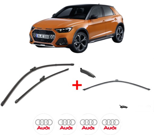Set 3 stergatoare AUDI A1 City Carver (GBH) din 2019 - 2022, pentru parbriz si luneta fata si spate auto, Valeo Silencio, din cauciuc siliconat rezistent, 4 Stickere Auto AUDI