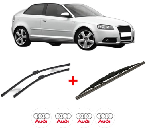 Set 3 stergatoare AUDI A3 (8P1) din 2003 - 2012, pentru parbriz si luneta fata si spate auto, Bosch Twin, din cauciuc siliconat rezistent, 4 Stickere Auto AUDI