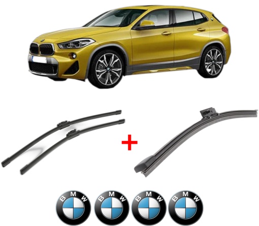Set 3 stergatoare BMW Seria X2 (F39) din 2017 - 2023, pentru parbriz si luneta fata si spate auto, Bosch Aerotwin, din cauciuc siliconat rezistent, 4 Stickere Auto BMW