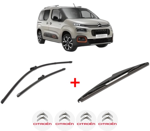 Set 3 stergatoare CITROEN BERLINGO (ER_, EC_) din 2018, pentru parbriz si luneta fata si spate auto, Valeo Silencio, din cauciuc siliconat rezistent, 4 Stickere Auto CITROEN