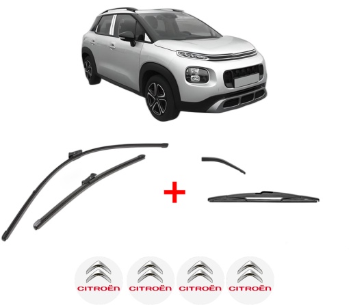 Set 3 stergatoare CITROEN C3 AIRCROSS II (2R_, 2C_) din 2017 - 2018, pentru parbriz si luneta fata si spate auto, Valeo Silencio, din cauciuc siliconat rezistent, 4 Stickere Auto CITROEN