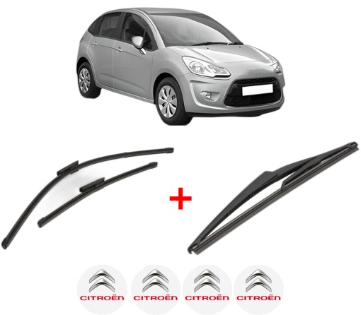 Set 3 stergatoare CITROEN C3 II (SC_) din 2009 - 2016, pentru parbriz si luneta fata si spate auto, Valeo Silencio, din cauciuc siliconat rezistent, 4 Stickere Auto CITROEN