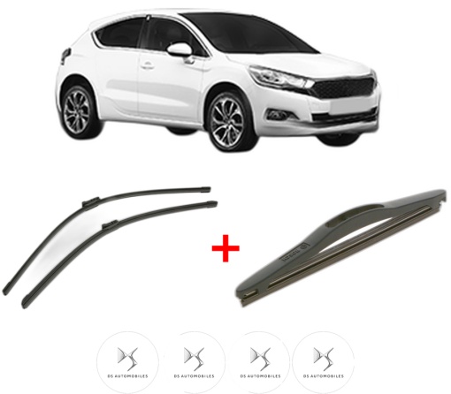 Set 3 stergatoare DS DS 4 / DS 4 CROSSBACK (NX_) din 2015 - 2018, pentru parbriz si luneta fata si spate auto, Bosch Twin, din cauciuc siliconat rezistent, 4 Stickere Auto DS