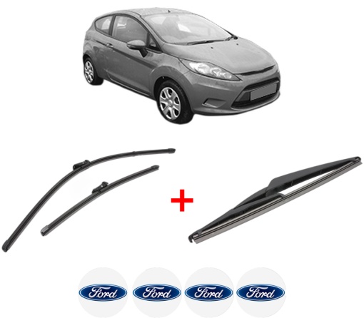 Set 3 stergatoare FORD FIESTA VI (CB1, CCN) din 2008 - 2018, pentru parbriz si luneta fata si spate auto, Valeo Silencio, din cauciuc siliconat rezistent, 4 Stickere Auto FORD