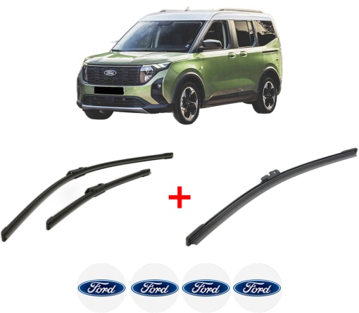 Set 3 stergatoare FORD TOURNEO COURIER V769 MPV (N1P) din 2023, pentru parbriz si luneta fata si spate auto, Bosch Aerotwin, din cauciuc siliconat rezistent, 4 Stickere Auto FORD