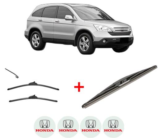 Set 3 stergatoare HONDA CR-V III (RE_) din 2006 - 2012, pentru parbriz si luneta fata si spate auto, Valeo Silencio, din cauciuc siliconat rezistent, 4 Stickere Auto HONDA