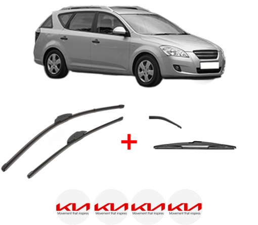 Set 3 stergatoare KIA CEE'D SW (ED) din 2007 - 2012, pentru parbriz si luneta fata si spate auto, Valeo Silencio, din cauciuc siliconat rezistent, 4 Stickere Auto KIA