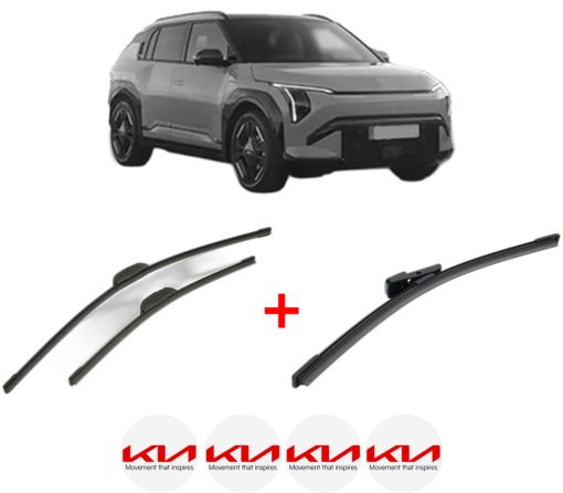 Set 3 stergatoare KIA EV3 din 2024, pentru parbriz si luneta fata si spate auto, Bosch Aerotwin, din cauciuc siliconat rezistent, 4 Stickere Auto KIA