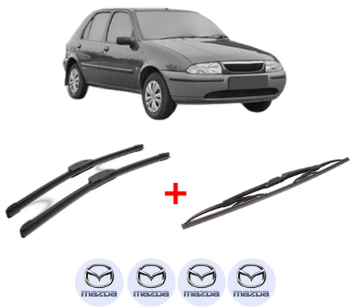 Set 3 stergatoare MAZDA 121 III (JASM, JBSM) din 1996 - 2003, pentru parbriz si luneta fata si spate auto, Bosch Twin, din cauciuc siliconat rezistent, 4 Stickere Auto MAZDA