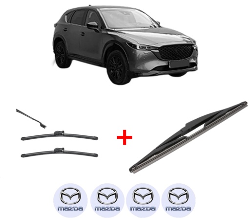 Set 3 stergatoare MAZDA CX-5 (KF) din 2016 - 2022, pentru parbriz si luneta fata si spate auto, Valeo Silencio, din cauciuc siliconat rezistent, 4 Stickere Auto MAZDA