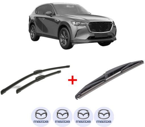 Set 3 stergatoare MAZDA CX-60 (KH_) din 2022, pentru parbriz si luneta fata si spate auto, Bosch Twin, din cauciuc siliconat rezistent, 4 Stickere Auto MAZDA