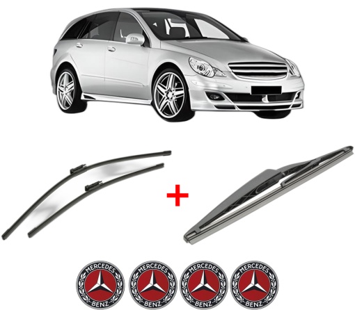 Set 3 stergatoare MERCEDES-BENZ R-CLASS (W251, V251) din 2005 - 2014, pentru parbriz si luneta fata si spate auto, Bosch Twin, din cauciuc siliconat rezistent, 4 Stickere Auto MERCEDES-BENZ