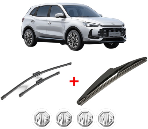 Set 3 stergatoare MG ZS SUV (AZS1) din 2017, pentru parbriz si luneta fata si spate auto, Bosch Twin, din cauciuc siliconat rezistent, 4 Stickere Auto MG