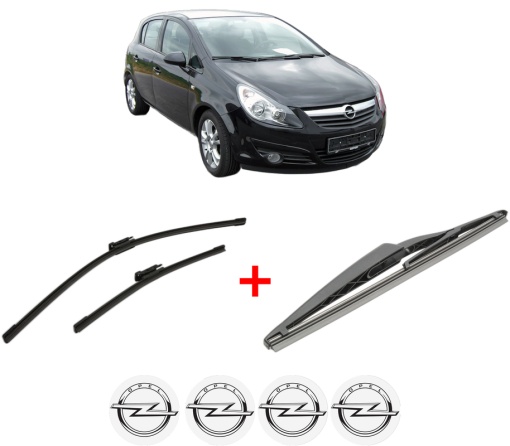 Set 3 stergatoare OPEL CORSA D (S07) din 2006 - 2014, pentru parbriz si luneta fata si spate auto, Bosch Twin, din cauciuc siliconat rezistent, 4 Stickere Auto OPEL
