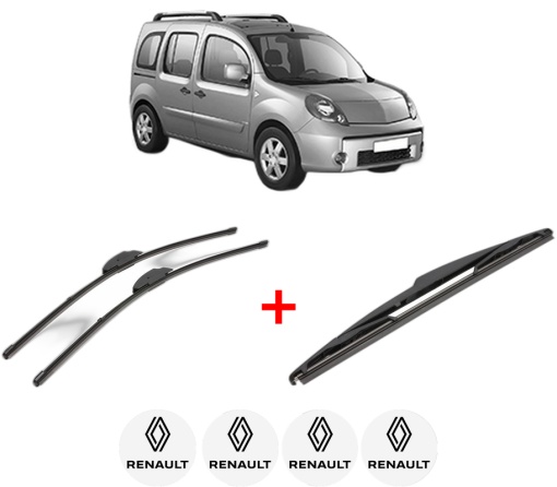 Set 3 stergatoare RENAULT KANGOO / GRAND KANGOO II (KW0/1_) din 2008, pentru parbriz si luneta fata si spate auto, Valeo Silencio, din cauciuc siliconat rezistent, 4 Stickere Auto RENAULT