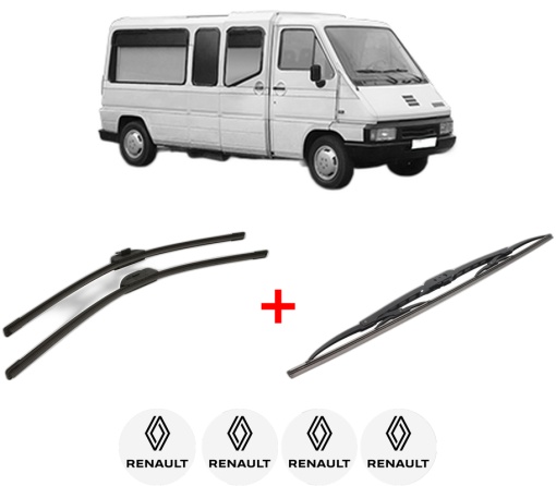 Set 3 stergatoare RENAULT MASTER I Bus (T__) din 1980 - 1998, pentru parbriz si luneta fata si spate auto, Bosch Twin, din cauciuc siliconat rezistent, 4 Stickere Auto RENAULT