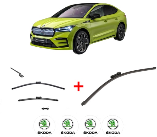 Set 3 stergatoare SKODA ENYAQ iV Coupe (5AC) din 2021, pentru parbriz si luneta fata si spate auto, Valeo Silencio Xtrm, din cauciuc siliconat rezistent, 4 Stickere Auto SKODA