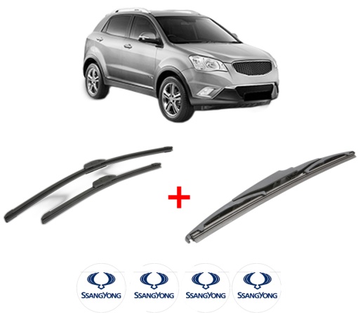 Set 3 stergatoare SSANGYONG KORANDO (CK) din 2010, pentru parbriz si luneta fata si spate auto, Bosch Twin, din cauciuc siliconat rezistent, 4 Stickere Auto SSANGYONG