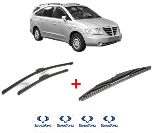 Set 3 stergatoare SSANGYONG STAVIC din 2013, pentru parbriz si luneta fata si spate auto, Bosch Twin, din cauciuc siliconat rezistent, 4 Stickere Auto SSANGYONG