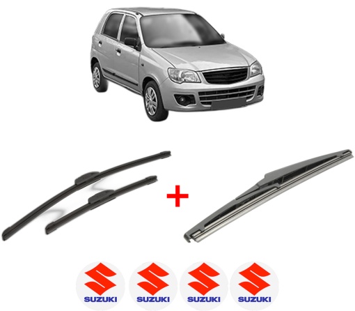Set 3 stergatoare SUZUKI ALTO K10 din 2012 - 2015, pentru parbriz si luneta fata si spate auto, Bosch Twin, din cauciuc siliconat rezistent, 4 Stickere Auto SUZUKI