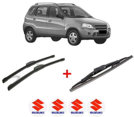 Set 3 stergatoare SUZUKI IGNIS I (FH) din 2000 - 2005, pentru parbriz si luneta fata si spate auto, Bosch Twin, din cauciuc siliconat rezistent, 4 Stickere Auto SUZUKI