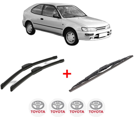 Set 3 stergatoare TOYOTA COROLLA Compact (_E10_) din 1992 - 1997, pentru parbriz si luneta fata si spate auto, Bosch Twin, din cauciuc siliconat rezistent, 4 Stickere Auto TOYOTA