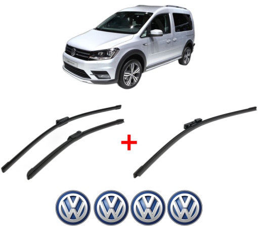 Set 3 stergatoare Volkswagen CADDY ALLTRACK IV MPV (SAB) din 2015 - 2020, pentru parbriz si luneta fata si spate auto, Bosch Aerotwin, din cauciuc siliconat rezistent, 4 Stickere Auto VW