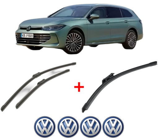 Set 3 stergatoare Volkswagen PASSAT B9 Variant (CJ5) din 2023, pentru parbriz si luneta fata si spate auto, Bosch Aerotwin, din cauciuc siliconat rezistent, 4 Stickere Auto VW