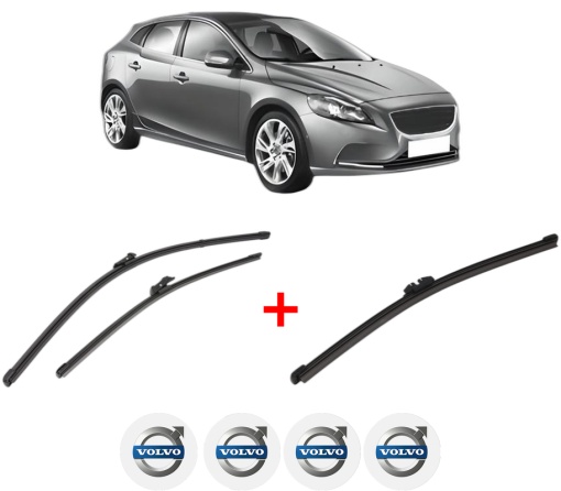 Set 3 stergatoare VOLVO V40 Hatchback (525) din 2012 - 2019, pentru parbriz si luneta fata si spate auto, Valeo Silencio, din cauciuc siliconat rezistent, 4 Stickere Auto VOLVO