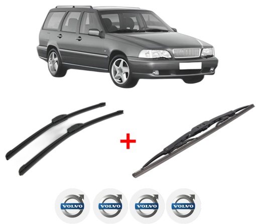 Set 3 stergatoare VOLVO V70 I (875, 876) din 1995 - 2000, pentru parbriz si luneta fata si spate auto, Bosch Twin, din cauciuc siliconat rezistent, 4 Stickere Auto VOLVO