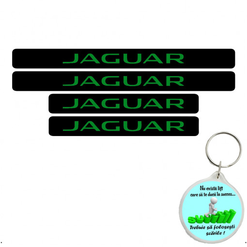 Set 4 protectii praguri auto, autoadezive Jaguar si breloc Succes,