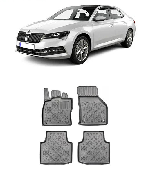 Skoda Superb IV Phev, Combi, Din 2020 - Prezent , Set Covorase Auto Tip Tavita Premium 3D, din cauciuc