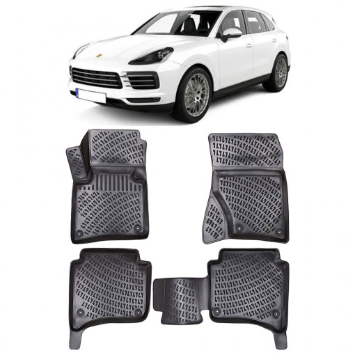 Porsche Cayenne II 2011-2017 Set 4 covorase auto din cauciuc tip tavita premium line 3D