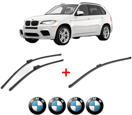 Set 3 stergatoare BMW Seria X5 (E70) din 2006 - 2013, pentru parbriz si luneta fata si spate auto, Valeo Silencio Xtrm, din cauciuc siliconat rezistent, 4 Stickere Auto BMW