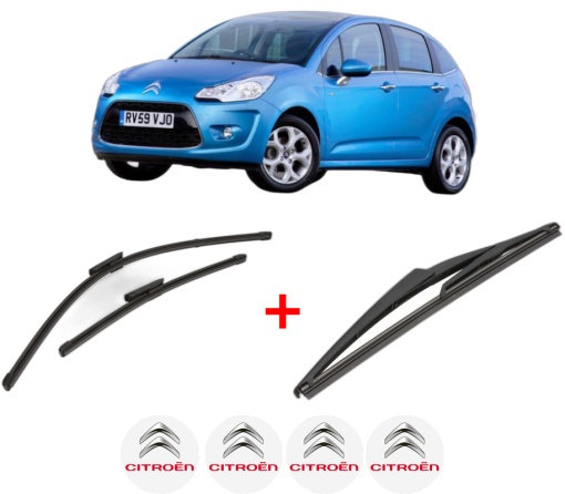 Set 3 stergatoare CITROEN C3 II Hatchback Van (SC_) din 2010 - 2016, pentru parbriz si luneta fata si spate auto, Valeo Silencio, din cauciuc siliconat rezistent, 4 Stickere Auto CITROEN