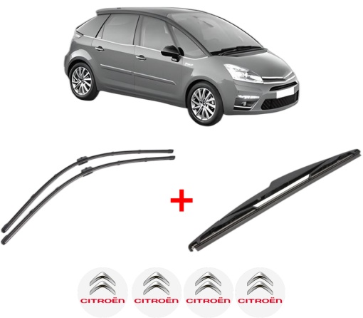 Set 3 stergatoare CITROEN C4 PICASSO I MPV (UD_) din 2006 - 2013, pentru parbriz si luneta fata si spate auto, Valeo Silencio, din cauciuc siliconat rezistent, 4 Stickere Auto CITROEN