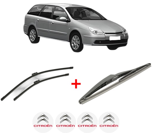 Set 3 stergatoare CITROEN C5 II Break (RE_) din 2004 - 2008, pentru parbriz si luneta fata si spate auto, Bosch Twin, din cauciuc siliconat rezistent, 4 Stickere Auto CITROEN
