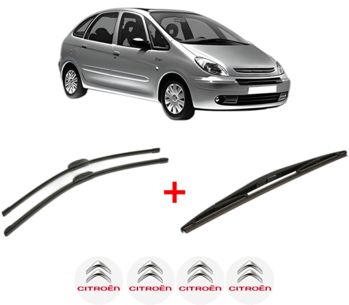 Set 3 stergatoare CITROEN XSARA PICASSO (N68) din 1999 - 2012, pentru parbriz si luneta fata si spate auto, Bosch Twin, din cauciuc siliconat rezistent, 4 Stickere Auto CITROEN