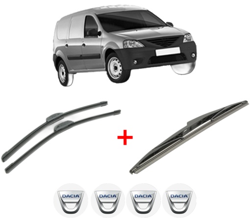 Set 3 stergatoare DACIA LOGAN EXPRESS (FS_) din 2007 - 2012, pentru parbriz si luneta fata si spate auto, Bosch Twin, din cauciuc siliconat rezistent, 4 Stickere Auto DACIA