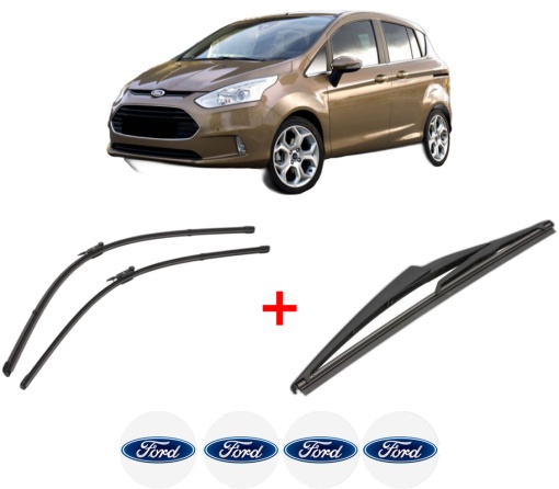 Set 3 stergatoare FORD B-MAX (JK) din 2012, pentru parbriz si luneta fata si spate auto, Valeo Silencio, din cauciuc siliconat rezistent, 4 Stickere Auto FORD