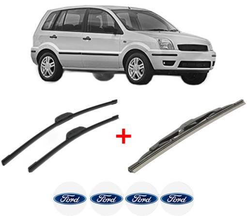 Set 3 stergatoare FORD FUSION (JU_) din 2002 - 2012, pentru parbriz si luneta fata si spate auto, Bosch Twin, din cauciuc siliconat rezistent, 4 Stickere Auto FORD