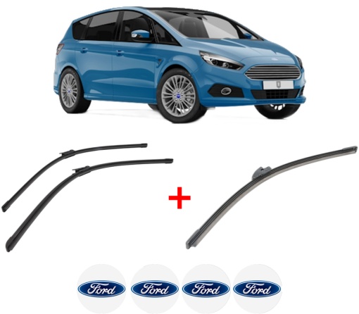 Set 3 stergatoare FORD GALAXY III (CK) din 2015 - 2018, pentru parbriz si luneta fata si spate auto, Bosch Aerotwin, din cauciuc siliconat rezistent, 4 Stickere Auto FORD
