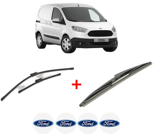 Set 3 stergatoare FORD TRANSIT COURIER B460 Box Body/MPV din 2014 - 2023, pentru parbriz si luneta fata si spate auto, Bosch Twin, din cauciuc siliconat rezistent, 4 Stickere Auto FORD