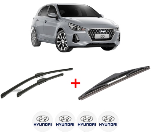 Set 3 stergatoare HYUNDAI i30 Hatchback Van (PDE) din 2016 - 2020, pentru parbriz si luneta fata si spate auto, Bosch Twin, din cauciuc siliconat rezistent, 4 Stickere Auto HYUNDAI