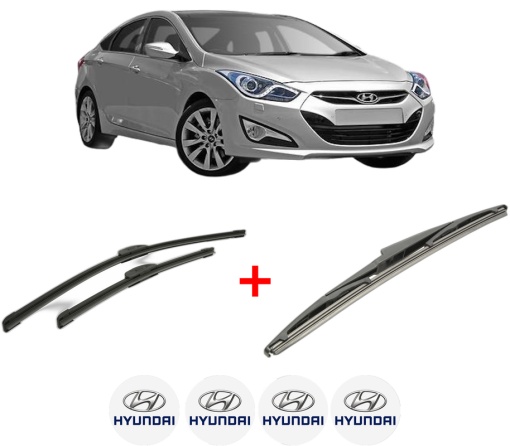 Set 3 stergatoare HYUNDAI i40 I (VF) din 2012 - 2019, pentru parbriz si luneta fata si spate auto, Bosch Twin, din cauciuc siliconat rezistent, 4 Stickere Auto HYUNDAI