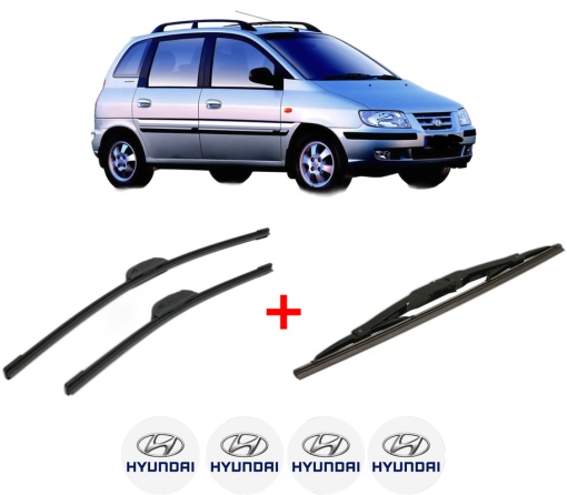 Set 3 stergatoare HYUNDAI MATRIX (FC) din 2001 - 2010, pentru parbriz si luneta fata si spate auto, Bosch Twin, din cauciuc siliconat rezistent, 4 Stickere Auto HYUNDAI