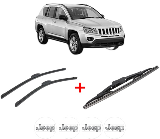 Set 3 stergatoare JEEP COMPASS (MK49) din 2006, pentru parbriz si luneta fata si spate auto, Bosch Twin, din cauciuc siliconat rezistent, 4 Stickere Auto JEEP