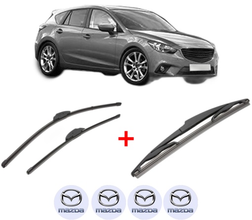 Set 3 stergatoare MAZDA 3 (BM, BN) din 2013 - 2019, pentru parbriz si luneta fata si spate auto, Valeo Silencio, din cauciuc siliconat rezistent, 4 Stickere Auto MAZDA