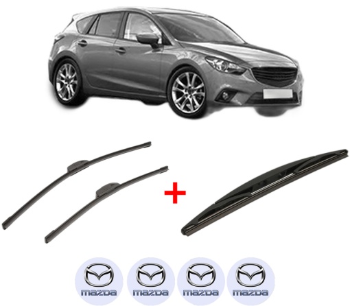 Set 3 stergatoare MAZDA 3 (BM, BN) din 2013 - 2019, pentru parbriz si luneta fata si spate auto, Bosch Twin, din cauciuc siliconat rezistent, 4 Stickere Auto MAZDA